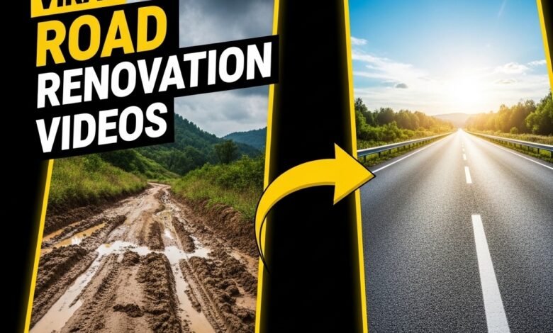 AI road renovation before and after transformation showing damaged road turned into smooth asphalt road