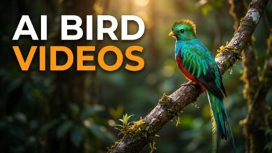 AI generated colorful bird sitting on a branch cinematic style