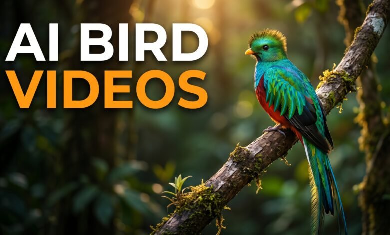 AI generated colorful bird sitting on a branch cinematic style