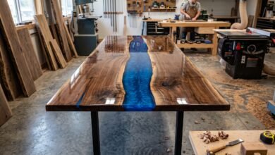 Step-by-step Al epoxy resin table making process using ChatGPT, Google Flow, Veo, Seedance, and CapCut.